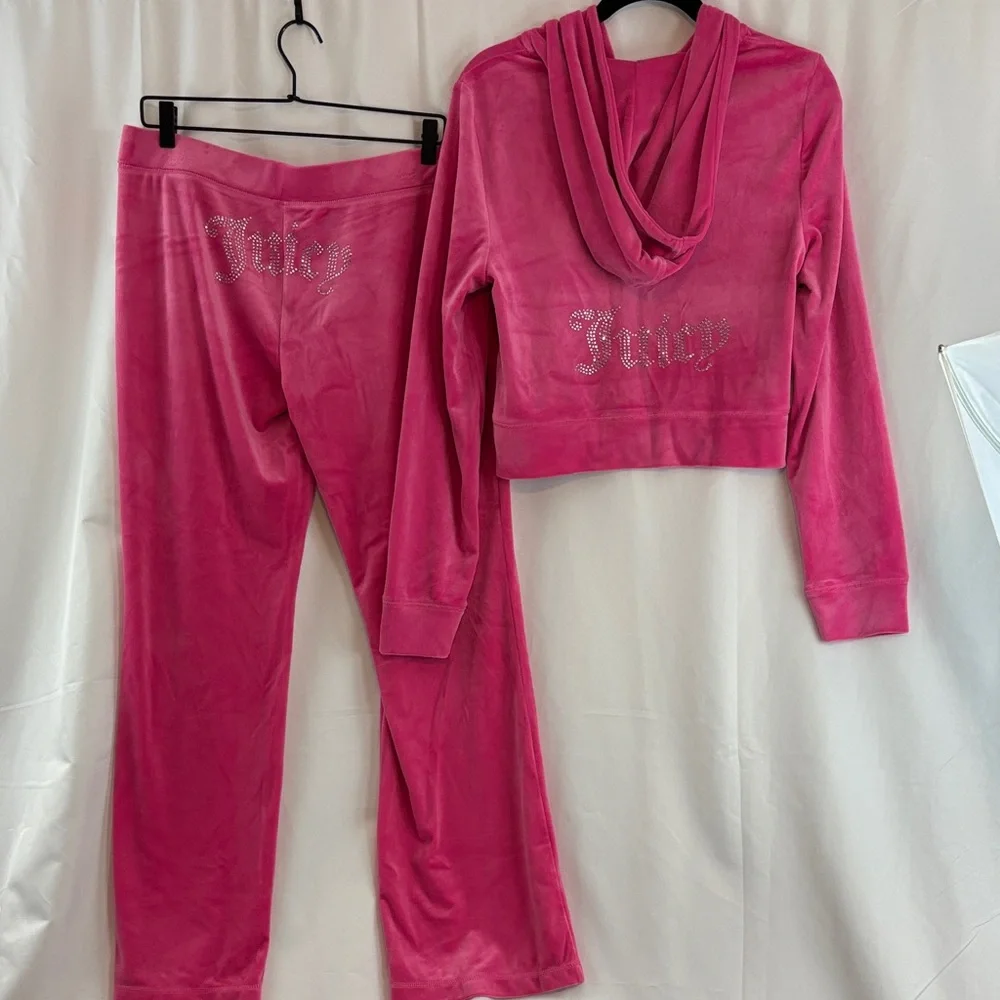 NWT Juicy Couture Blingy Hot Pink/Silver Velour Hoodie Track Set… - Picture 1 of 7